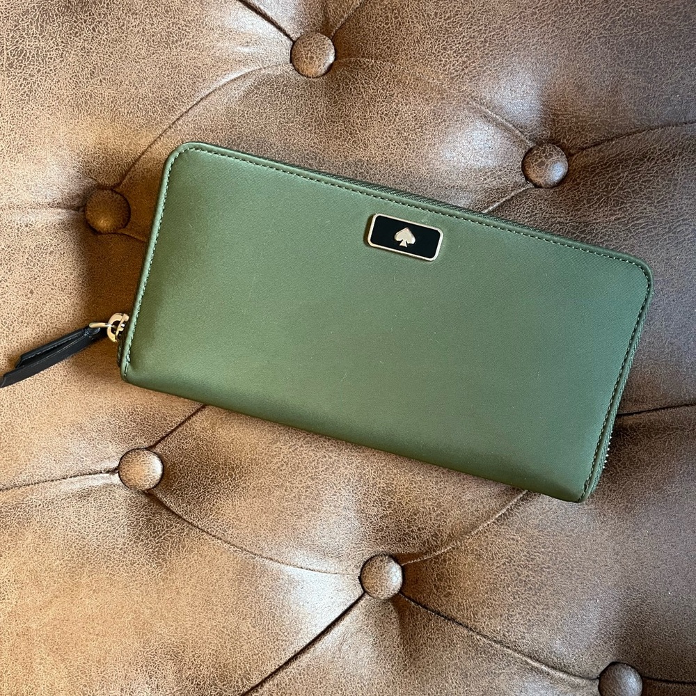 Kate Spade Army Green Nylon Zip Around Large Wallet